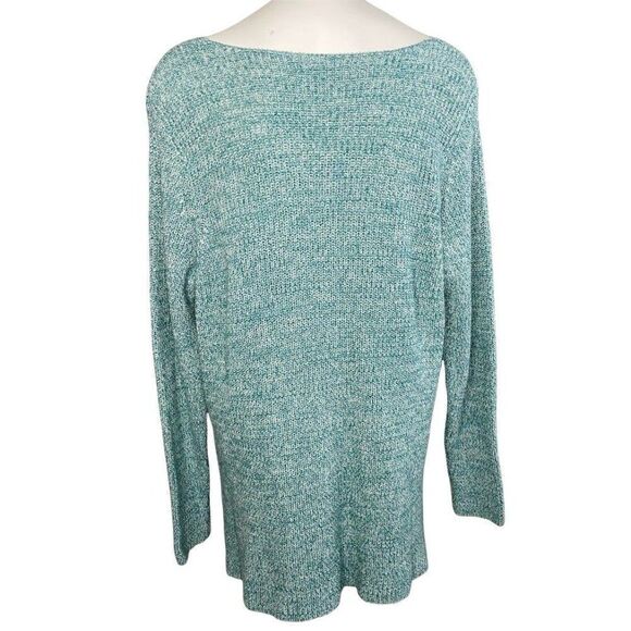 Style & Co Plus Size Sweater Top Women's 2X Green White V-Neck Oversized Relaxed - Picture 2 of 8